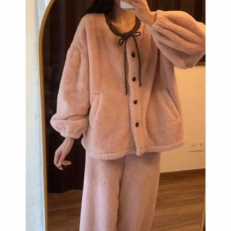 

Women's Pajama Set Worn As Outerwear Plus Size Autumn Winter Warm Thick Sleepwear Comfortable Home Clothes for Girl Two-Piece