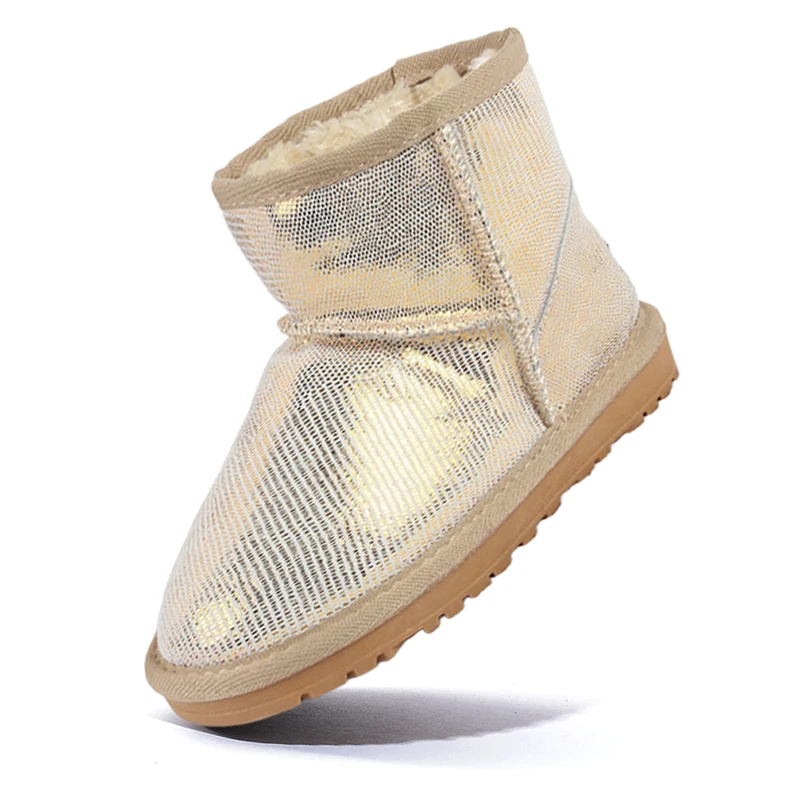 

Зимние детские зимние ботинки из коровьей кожи, теплая противоскользящая обувь для детей, мальчиков и девочек, толстые короткие ботильоны на плоской подошве из искусственного меха