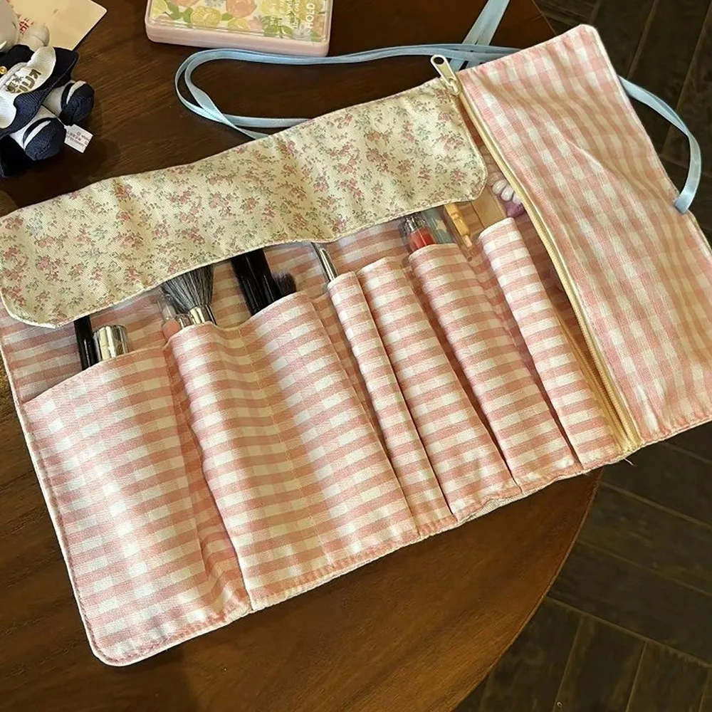 

Floral Pattern Makeup Brush Bag Large Capacity Eyebrow Pencil Box Cosmetic Storage Bag Pink Beauty Tool Makeup Brush Organizer