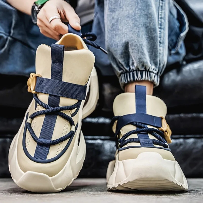 

Весна 2024, новая мужская модная повседневная обувь, дышащая сетчатая удобная универсальная обувь на толстой подошве, низкие кроссовки на массивном каблуке