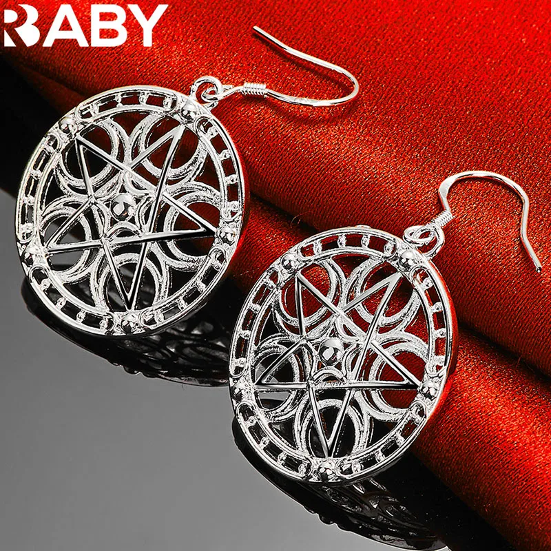 

URBABY 925 Sterling Silver Star Round Drop Earrings For Women Earring Wedding Party Charms Jewelry Fashion Accessories