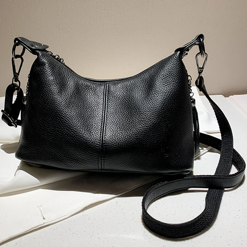 High Quality Cow Leather Women Shoulder Crossbody Bags Luxury Tassal  Bags Casual Genuine Leather Handbag Female Tote Sac 2024