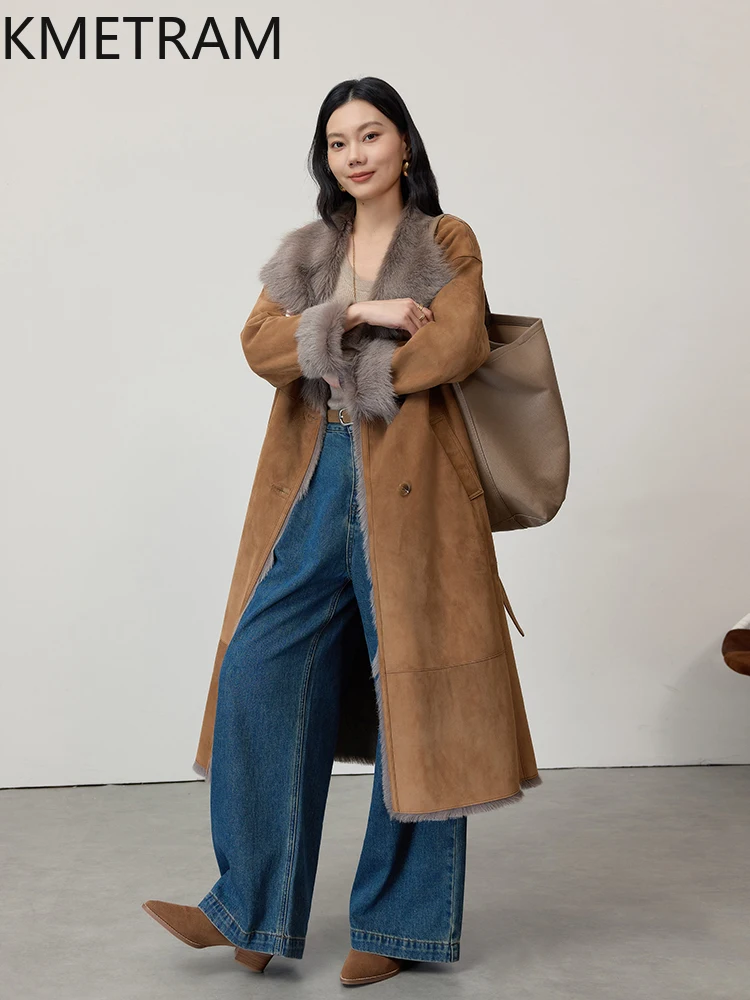 100% Natural Sheepskin Wool Double Faced Fur Jacket Woman Luxury Long Real Fur Coat Winter Leather Coats Women Clothing 2025