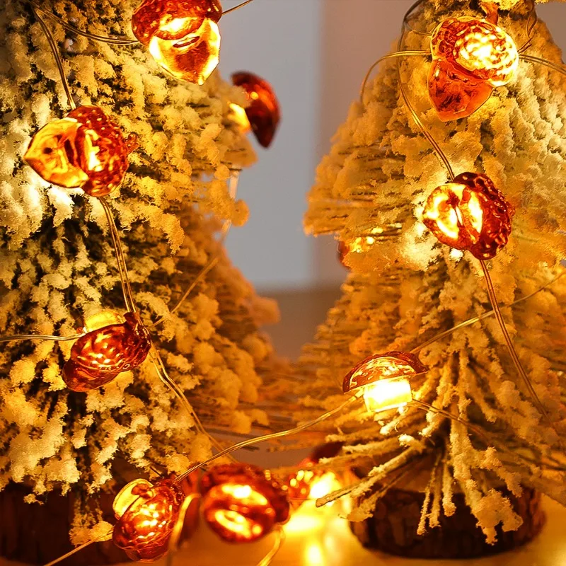 10/20 LED 3D Acorn String Lights Garland Christmas Decoration Light Battery Powered Fall Acorn Lamp Indoor Party Xmas Lighting