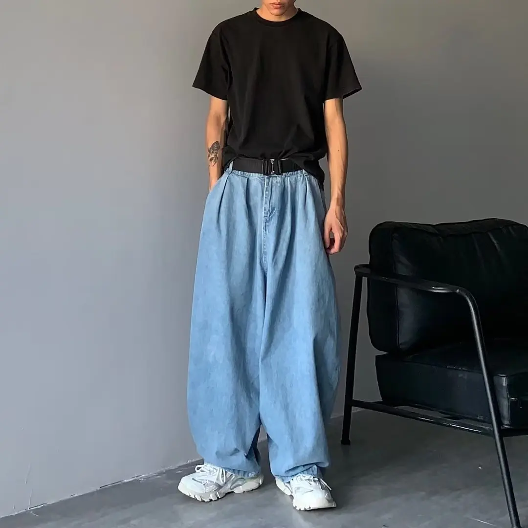 

Korean retro plus oversized jeans men's trendy brand spring and autumn loose and versatile casual wide leg dad pants