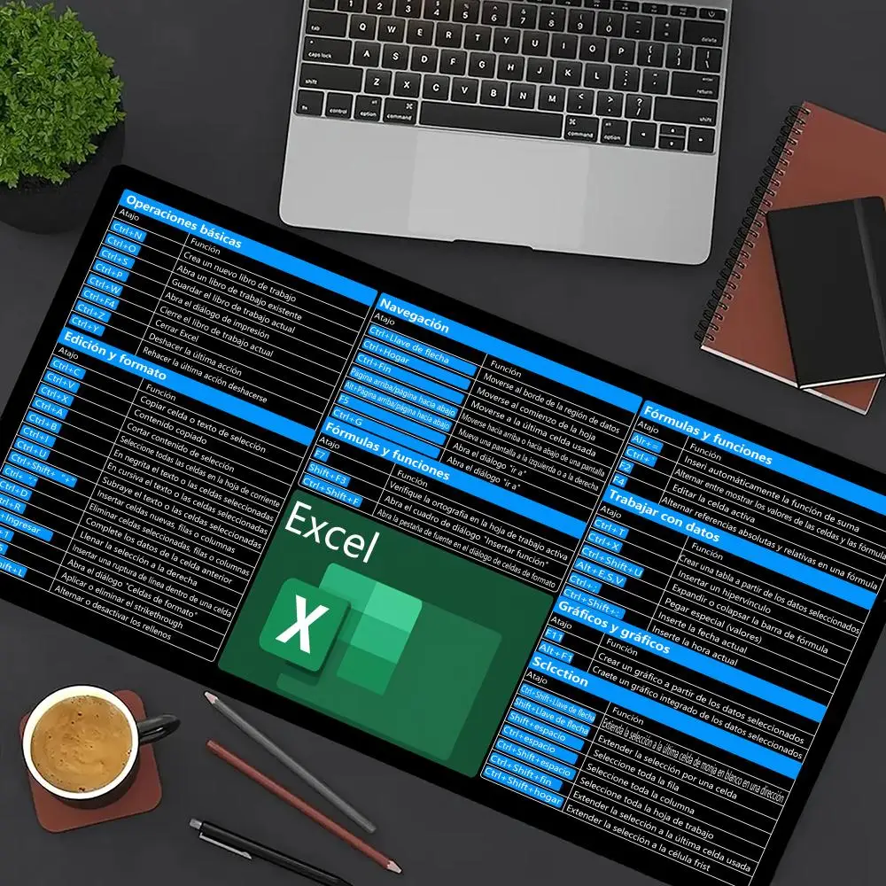 Shortcut Excel HD Mouse Pad Large Rubber Base Non-slip PC Desk Accessories Mousepad for Office and Gamer Keyboard Mats Decor Mat