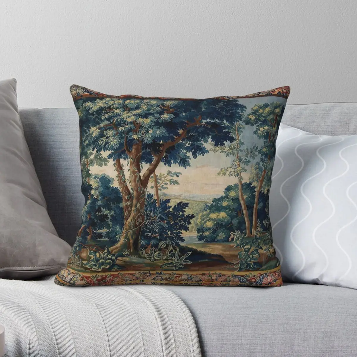 

Trees Woodland Antique Flemish Square Pillowcase Polyester Linen Velvet Creative Zip Decorative Home Cushion Cover 45x45