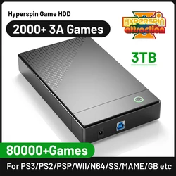 KINHANK Hyperspin Attraction 3T Gaming HDD with 80000 Retro Game Super Console for PS3/PS2/WII/WIIU/SS/MAME Plug and Play for PC