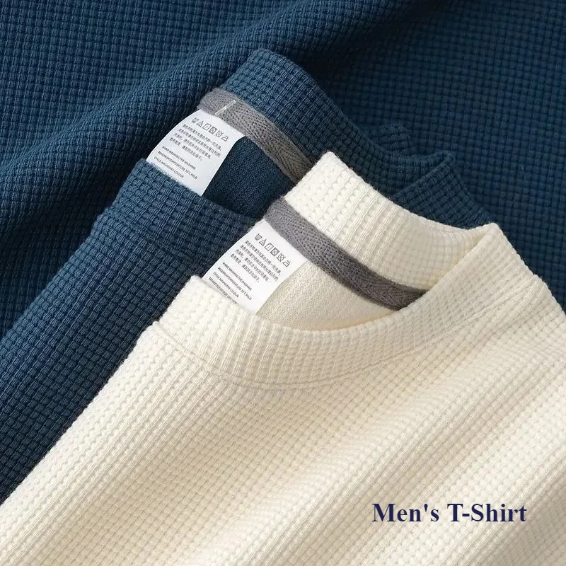 

Men Soft Waffle Knit Round Neck Short Sleeve Tee Breathable Loose Summer Daily Casual Basic T Shirt