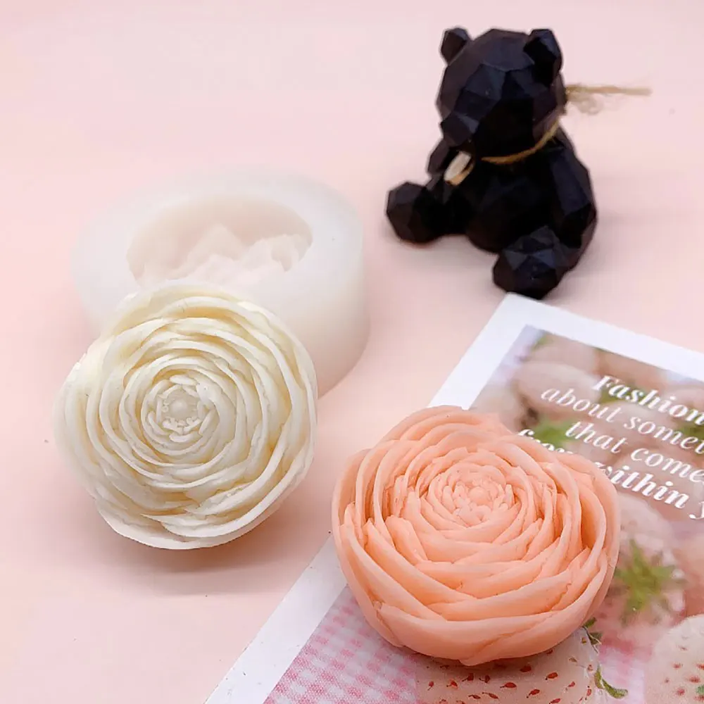 For Fun 3D Flat Circular Rose Candle Silicone Mold Wedding Party Scented Candles Making DIY Handmade Soap Plaster Resin Molds