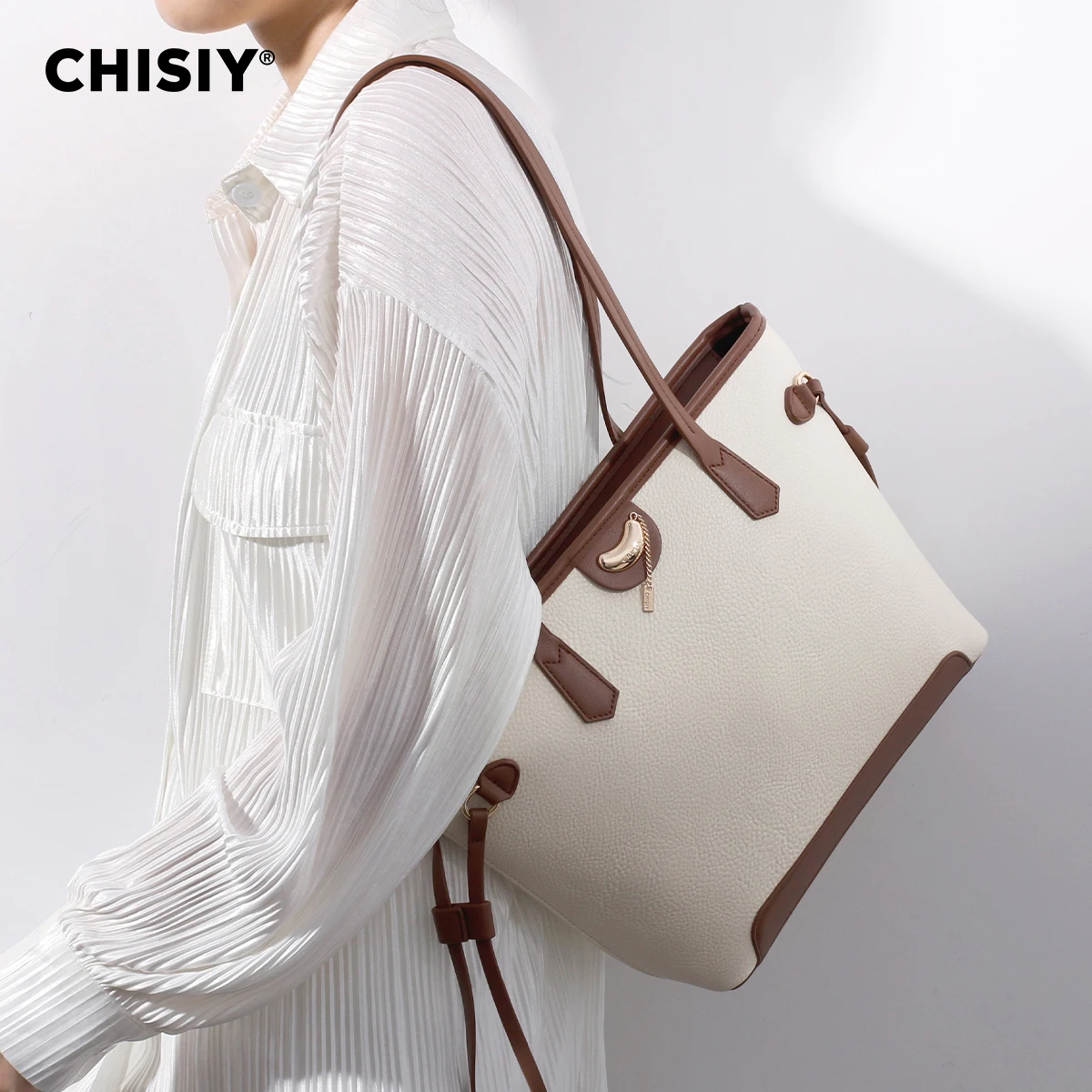 1 pc CHISIY Original Handmade Tote Bag,Shoulder Bag,Weekender Bag,Spring, Summer White Bag,Vintage Preppy Chic Bag for Work