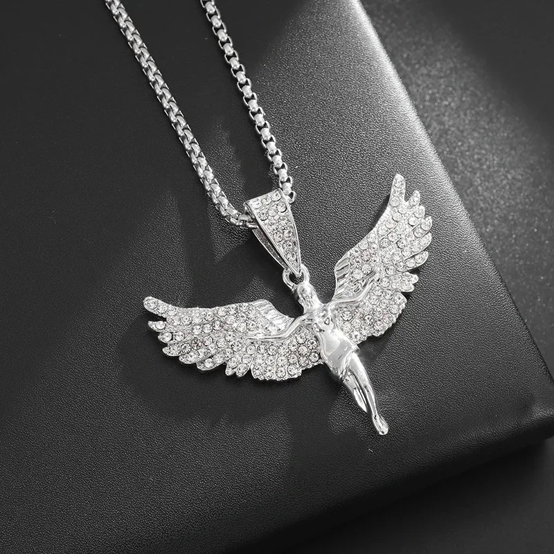 Hip Hop 5A+ Cz Stone Paved Bling Iced Out Angel Pendants Necklaces for Men and Women Rapper Jewelry