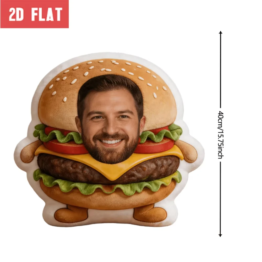 Custom Shaped Hamburger Face Decor Cushion, Personalized Photo Pattern Pillow, Nice Birthday Gift For Friends Household Decor