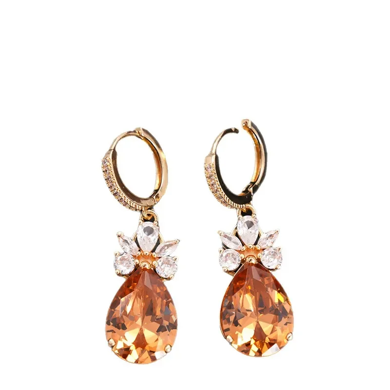 Sunset Melted Gold Flower Cluster Water Drop Drop Earrings Light Luxury Premium Sensing Ear Buckles Retro Heavy Industry
