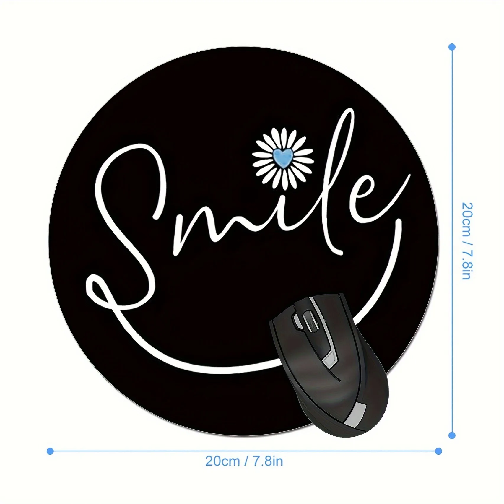 لوحة ماوس ألعاب بنمط ابتسامة، تصميم أسود، وسادات ماوس مستديرة مضادة للانزلاق، حصيرة مكتب مطاطية مناسبة لسجاد الكمبيوتر المكتبي للفتيات