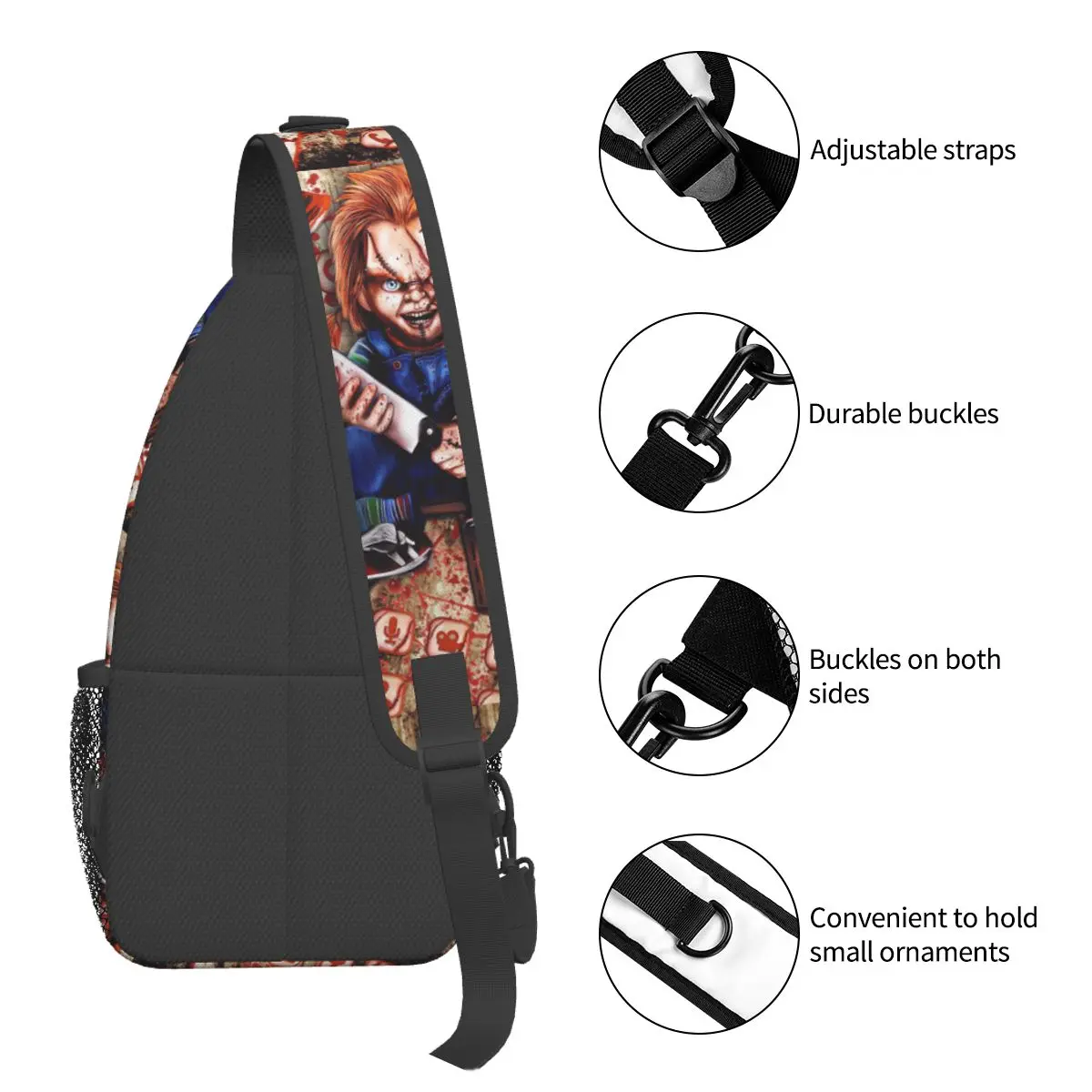 Chucky Childs Play Crossbody Sling Bag SmallChest Bag film Horror zaino a tracolla di Halloween Daypack escursionismo borsa sportiva da viaggio