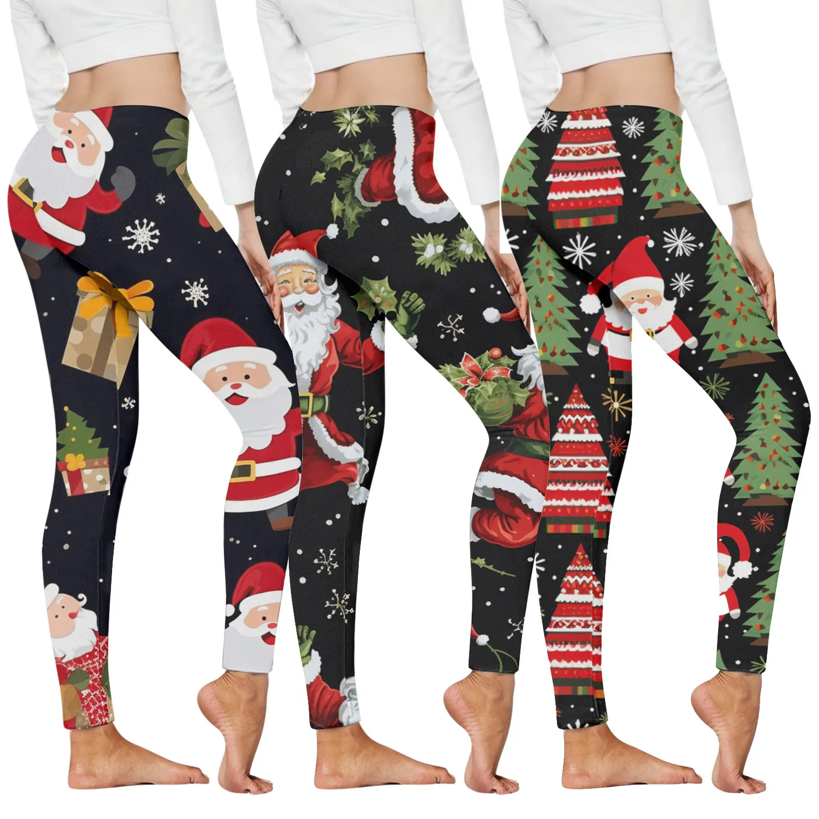 

Women Fitness Leggings Christmas Custom Snowman Santa Claus Printed Sportswear Girl High Waist Push Up Leggins Pants Pantalone