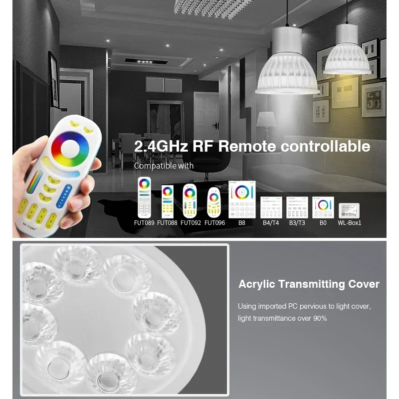 Imagem -04 - Miboxer Lâmpada de Interior Refletor Led Controle Remoto Controle App Milight 2.4g 4w Gu10 Rgb Mais Cct ac 110v 220v 2.4g