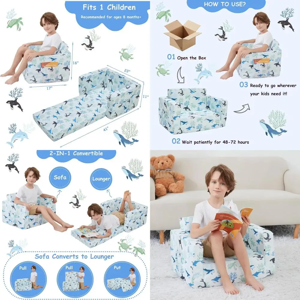 

Трансформируемый диван-кровать для малышей — детский шезлонг 2-в-1 для мальчиков и девочек