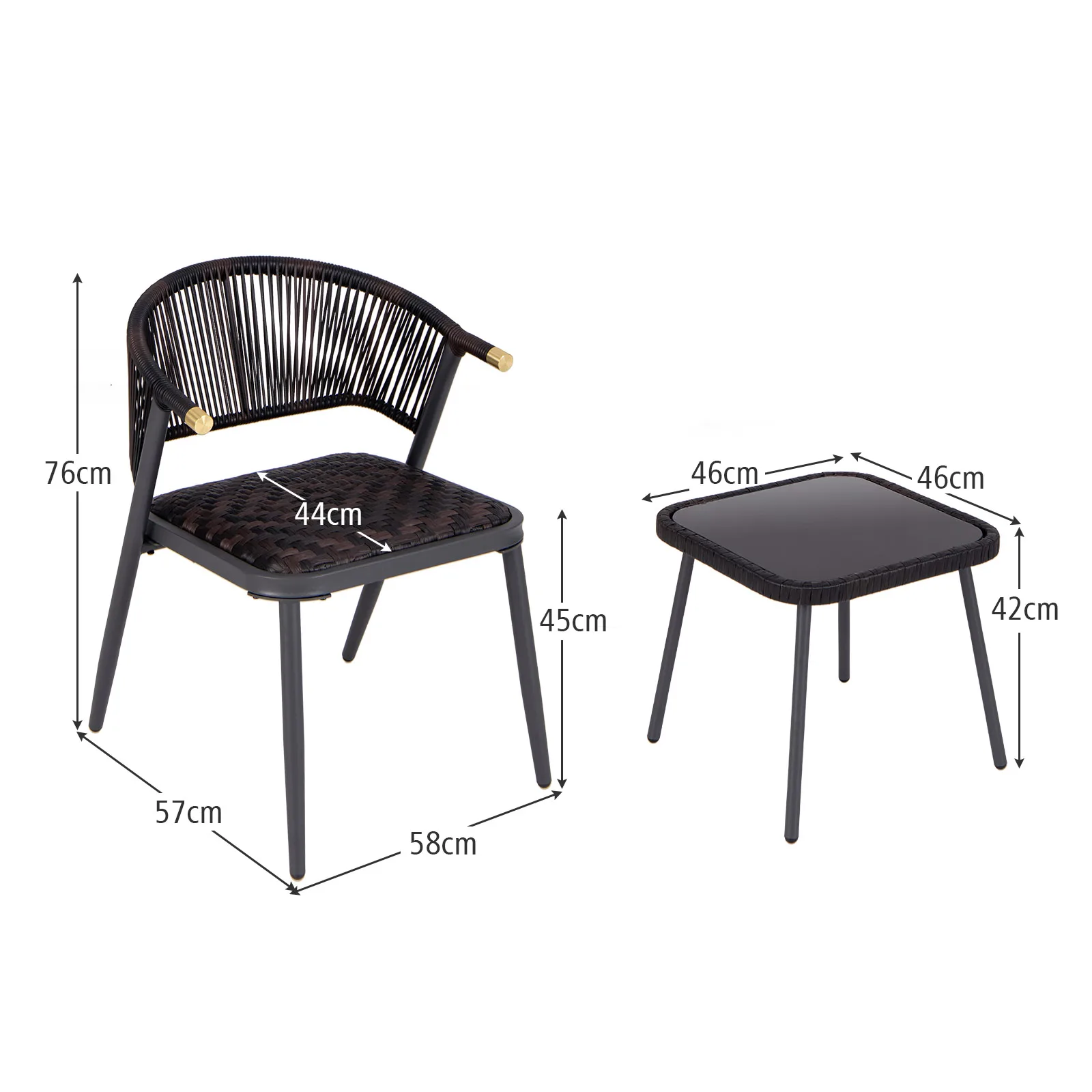 GOFLAME 3 Piece Outdoor Wicker Furniture Set, Rattan Chairs Set of 2 w/ Tempered Glass Coffee Table