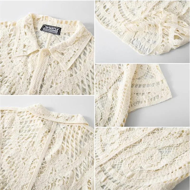 قمصان محبوكة مجوفة للرجال بأكمام قصيرة كلاسيكية قابلة للتنفس جودة الصيف أكريليك قابلة للتمدد عصرية غير رسمية قمصان دي هومبر #3