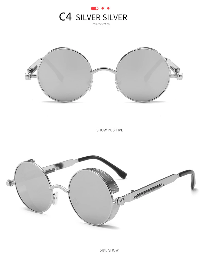BOYSEEN 2025 Vintage Steampunk Sonnenbrille Frau Männer Runde Luxus Metall Retro Sonnenbrille Hiphop Stil Brillen UV400 – Detail 14