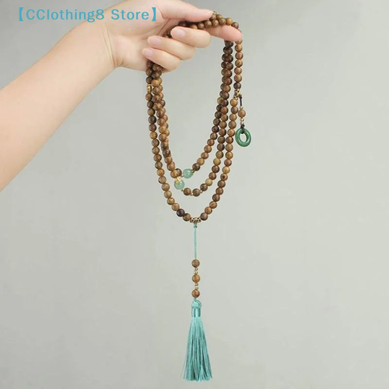 1Pcs New Chinese Style Ping An Buckle Beads Tassel Sweater Long Chain Necklaces Women Jewelry Accessries【AliS8】