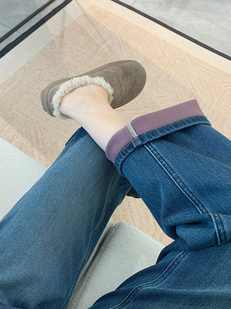 

Женские джинсы Slim Fit Fce на подкладке, эластичные, теплые, прямые, длинные брюки, с высокой талией, хлопковые эластичные брюки...