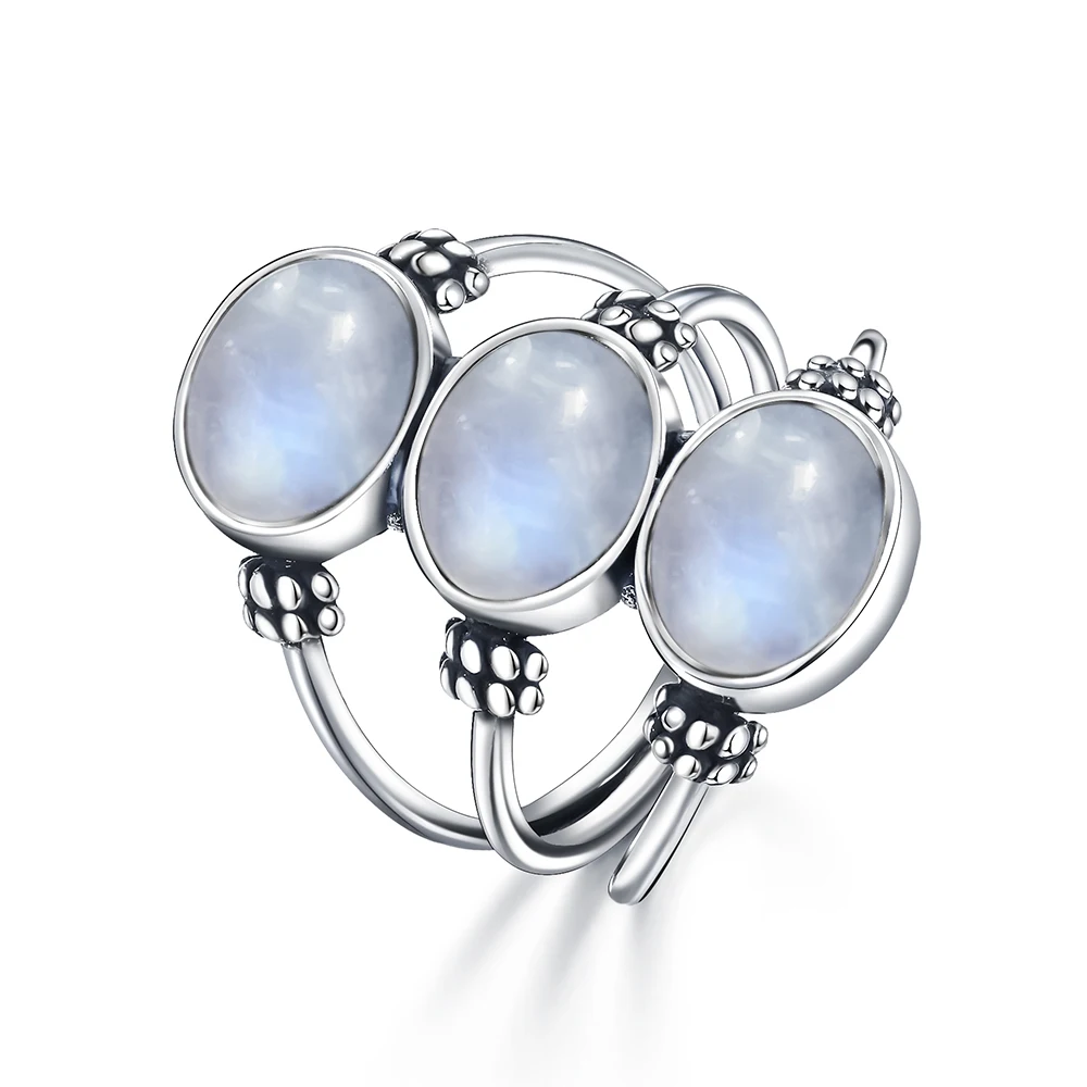 

Natural Moonstone Rings 925 Sterling Silver Jewelry Oval Shape Flower Vintage Style Rings Fine Jewelry Party Gift For Women Men