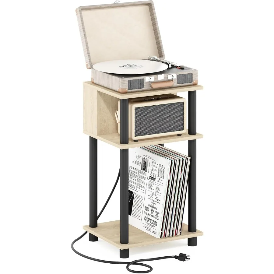 

Just 3Tier TurnNTube Open Storage End Table with USB and TypeC Charging Port 11.42 W x 9.92 (H) x 6.91 (D) inches Bauhaus Oak B