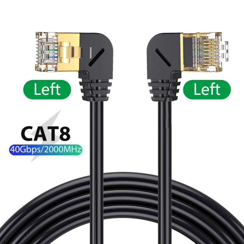 Cat8 kabel Ethernet SFTP 40Gbps 2000MHz Cat 8 RJ45 sieć Lan 90 stopni w górę w dół lewego prawego kąt do internetu RJ45 Superfine Cable