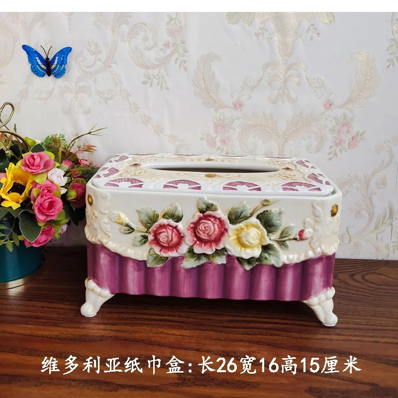 European household ceramic tissue box Living room coffee table rose cover boxes for home decor