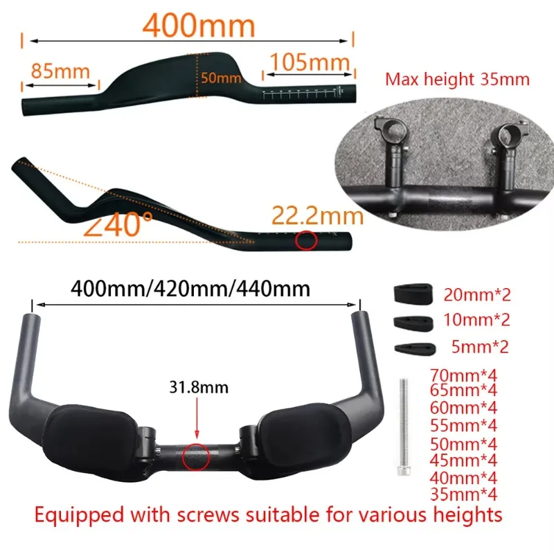 دراجة من ألياف الكربون طويلة الراحة المقود الطريق الدراجة 31.8*400/420/440 ملم المقود سباق TT المقود #6