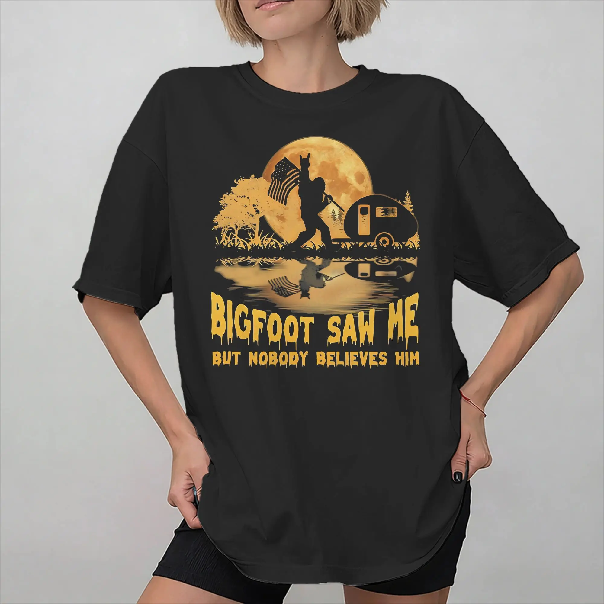 Graphic Printed Bigfoot Saw Me But Nobody Believes Him T Shirt For Unisex  Pure Cotton Tee Shirt Short Sleeve Tops