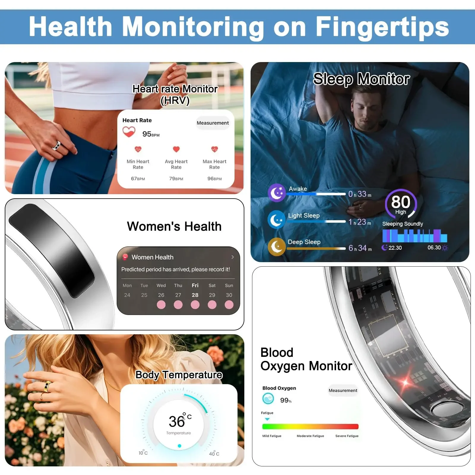 Smart Ring with Vibration Reminder, Call & Message Notification Ring, Silent Alerts, Health Tracking, Stress & Heart Rate