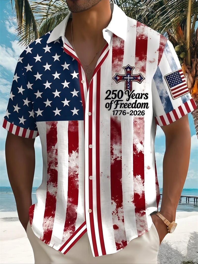 

USA 250 Years Of Freedom 1776-2026 Hawaiian Shirt Men 2026 New USA Independence Day Shirt Clothing 4th Of July Patriotic Gifts
