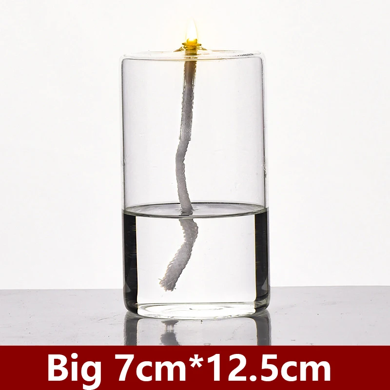 Refillable Liquid Petite Cylindrical Small Oil Lamps Sturdy Borosillicate Oil Candle Pillar Unscented Oil Candles for Home