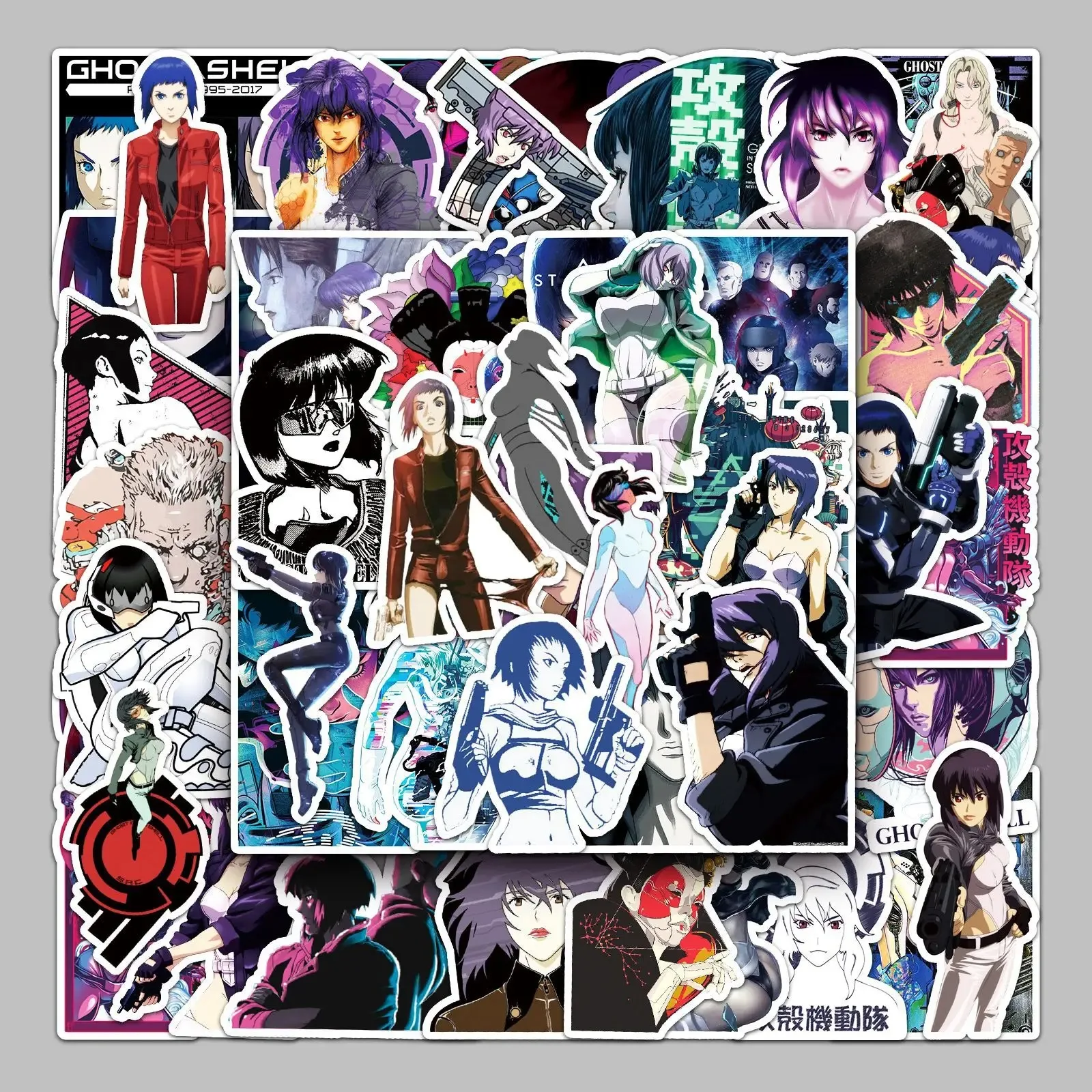 51 Pcs Ghost in The Shell Anime Cartoon Waterproof Sticker Anime Peripherals Creative Notebook Skateboard Decor Sticker Toys
