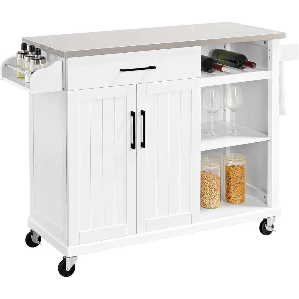 

Kitchen Island Cart with Stainless Steel Top, Rolling Storage Cabinet on Wheels with Drawer & Wine Rack & Spice Rack, Sideboard