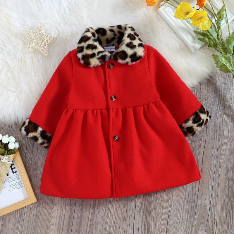 2023 autunno inverno lungo cappotto di lana per le ragazze moda leopardo a maniche lunghe Trench giacca capispalla lana calda vestiti per bambini