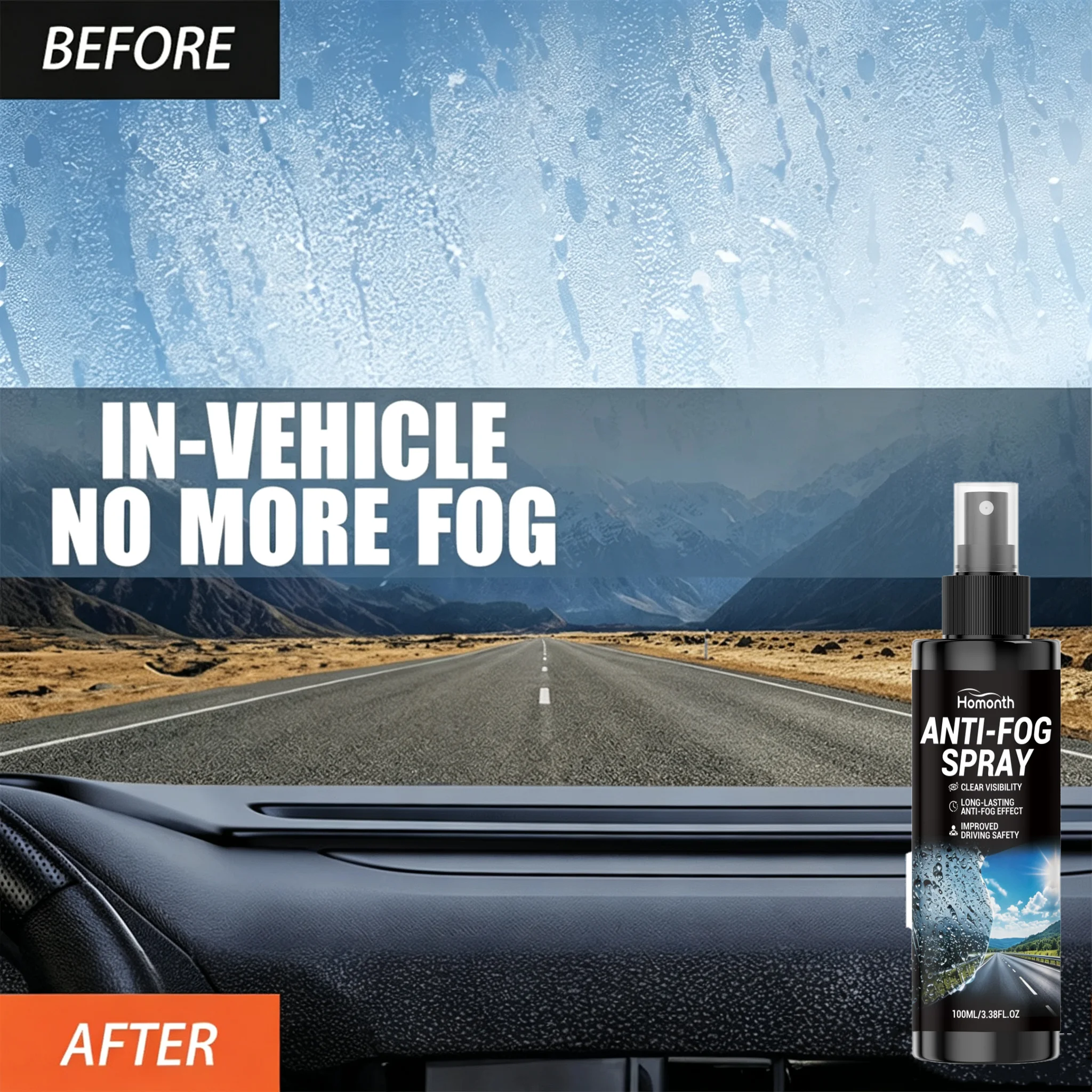 Nano Anti-Fog Glass Spray, Used for Clear Vision Anti-Fogging on Car Windows, Helmets, Windshields, and Interior Windows