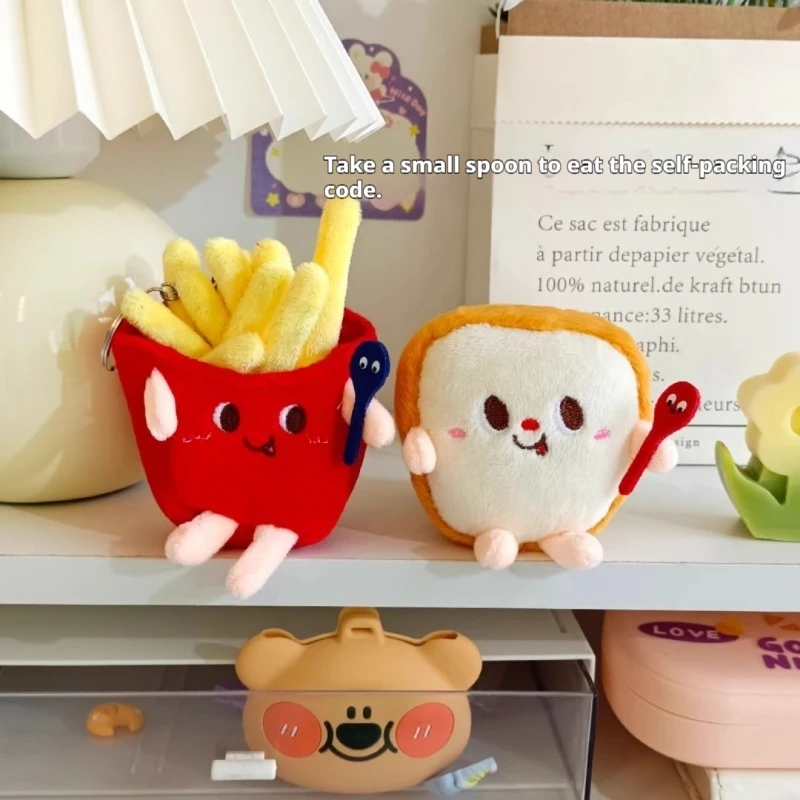 新しい食品漫画ペンダントフライドポテトハンバーガーホットドッグぬいぐるみキーホルダー小さなアクションフィギュアペンダントクリエイティブ食品遊びバックパック A