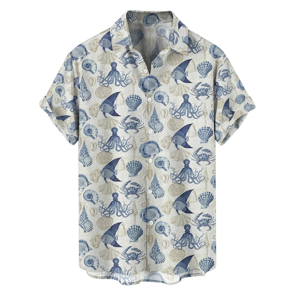 

Original summer sea creatures leisure travel large size short sleeve shirt Hawaiian style digital print loose trend shirt