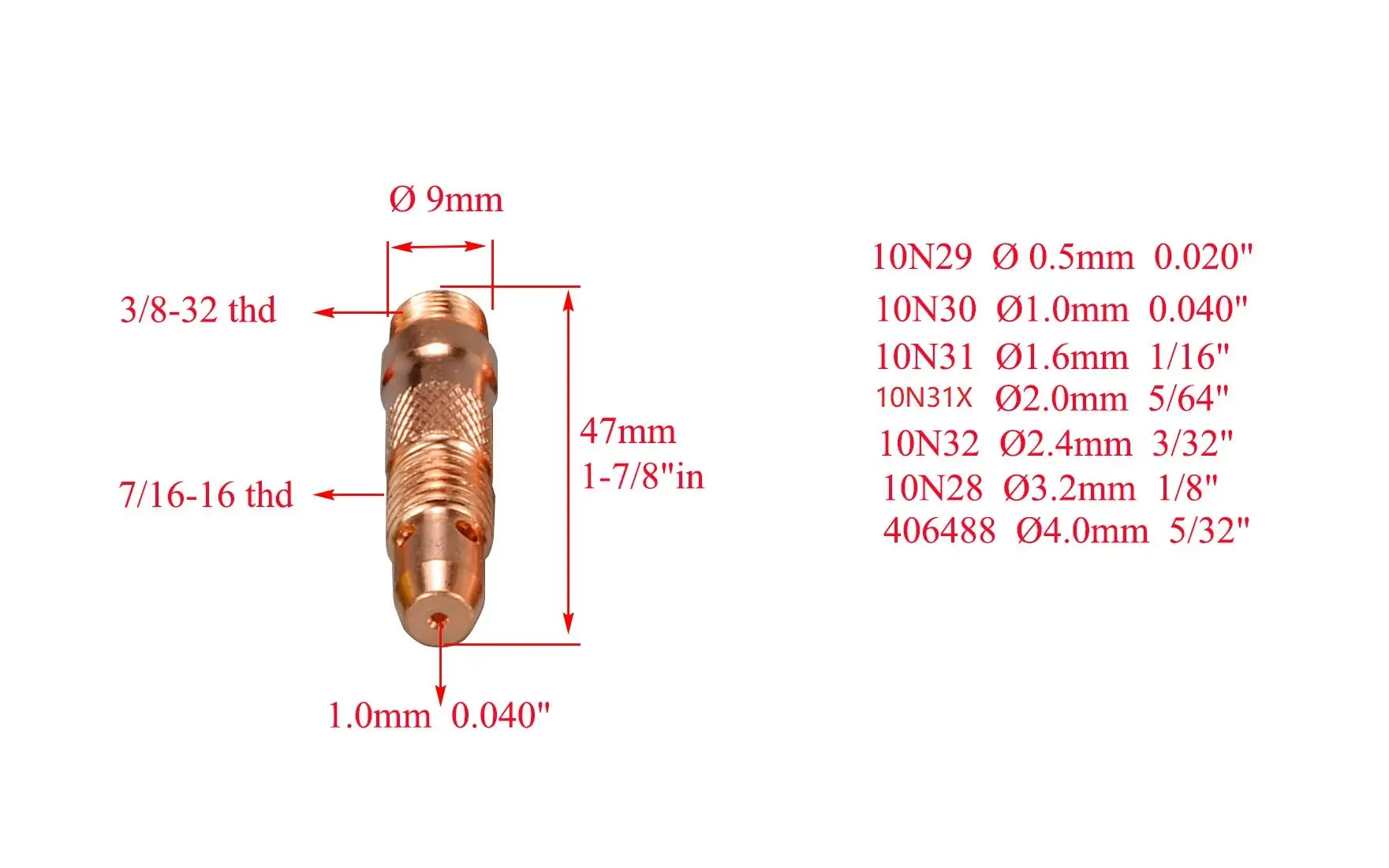 TIG Welding Accessory Kit 90 Degree Alumina Cup Collet Body Back Cap 0.040
