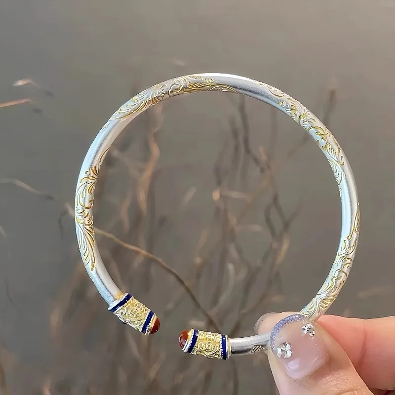 Splendid Auspicious Bracelet Women, New Style Gold-Plated Niche Design Silver Bangl