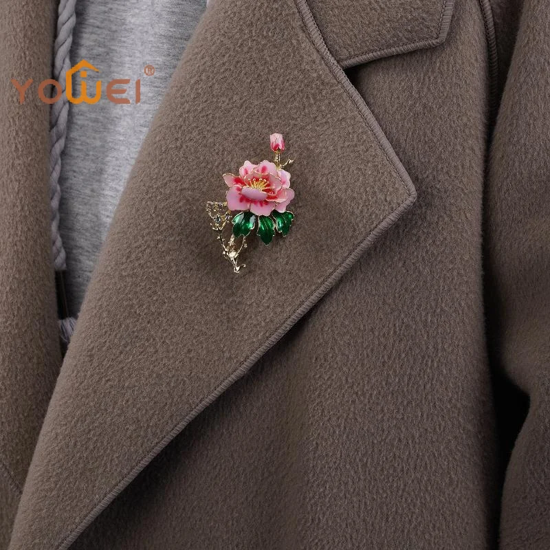 Latest Vintage Peony Brooch Temperament Elegant Painted Design Flower Corsage Pin Versatile Wedding Jewelry Accessories