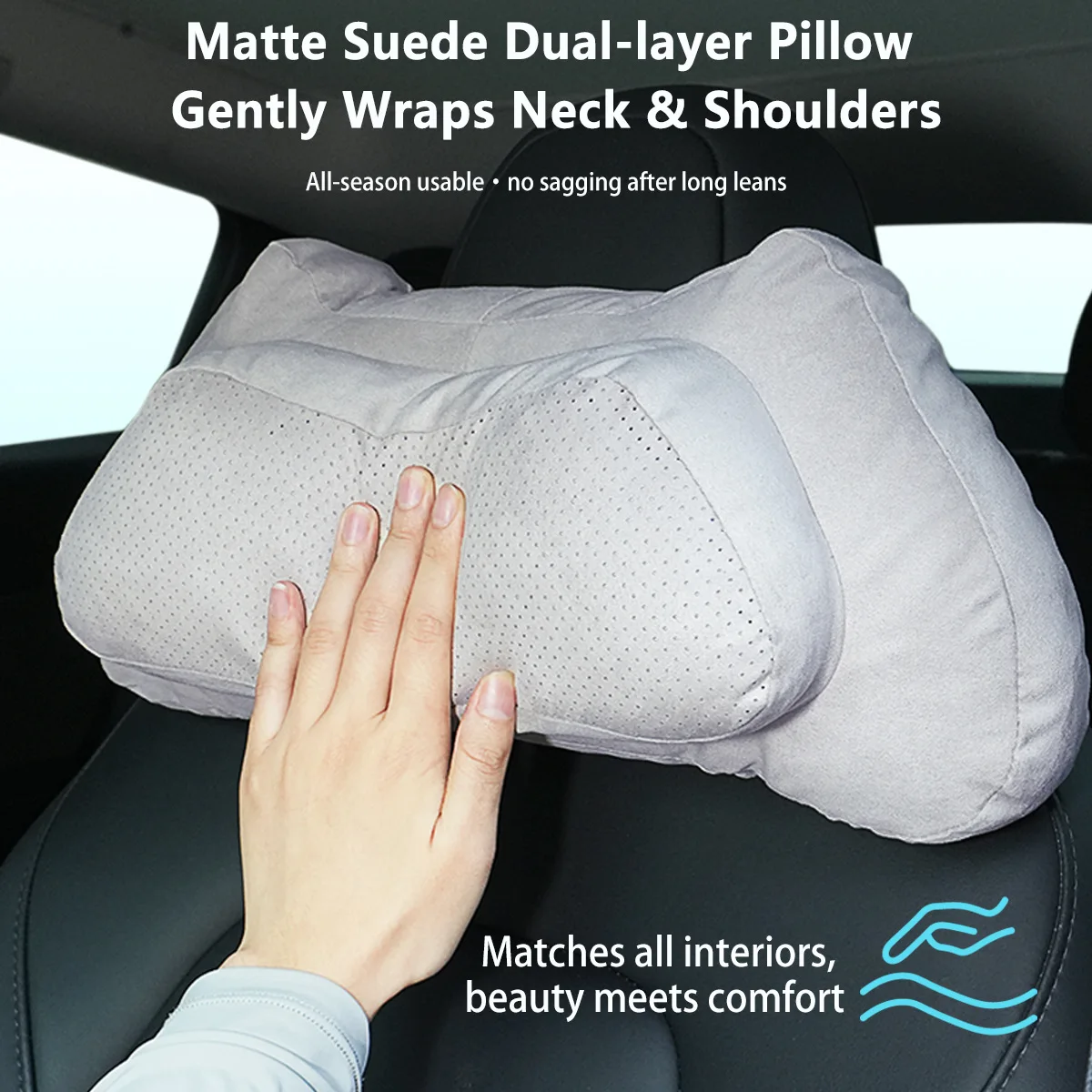 Car Neck Headrest Cushion Leather Perforated Breathable Design Ergonomic Head Support Pillow Relieve Driving