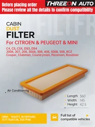 Para PEUGEOT 207 3008 308 RCZ 1,6 CITROEN Grand C4 Picasso DS4 filtro de aire 1444TT 13717568728   MANN C36003 MA9830