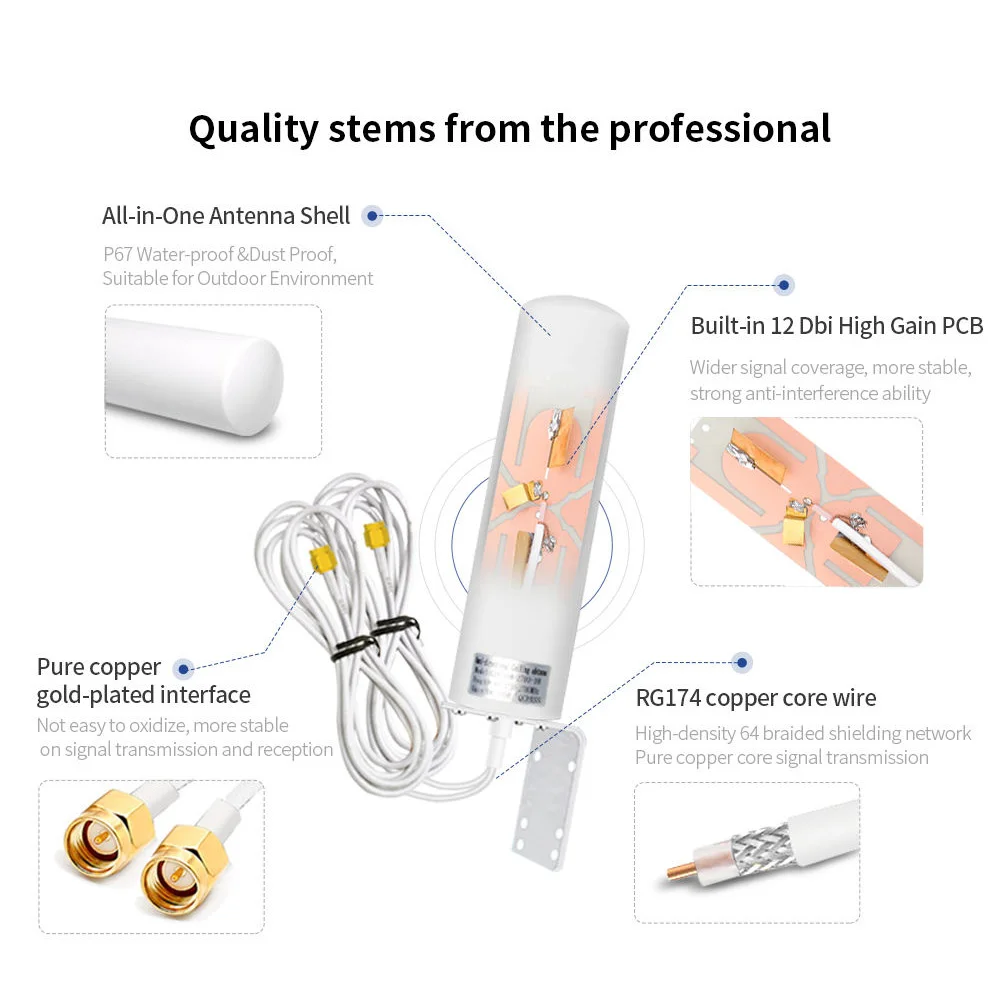 4G LTE 5G MIMO Antenna Outdoor Waterproof Aerial SMA Male CRC9 TS9 Connector With Dual 5M Meter Extension Cable for Router Modem