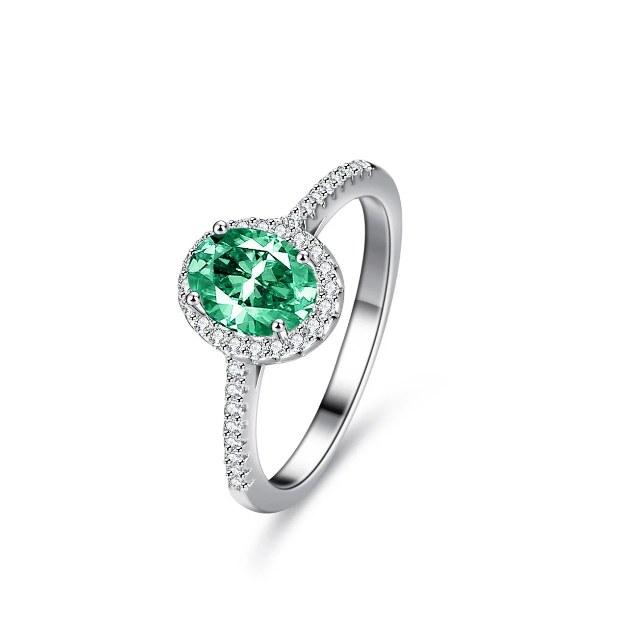 Testpositiv Brillanter 1Ct 5*7mm Ovaler Grüner Moissanit-Ring Massives 18K Weißgold Damen AU750 Schmuck – Detail 2